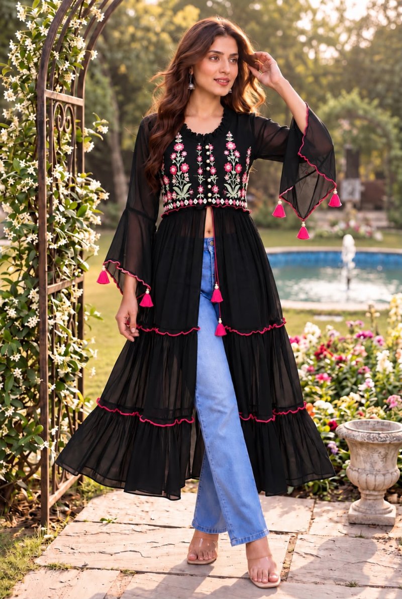 Pushpa Georgette Embroidery Fancy Long Kurti